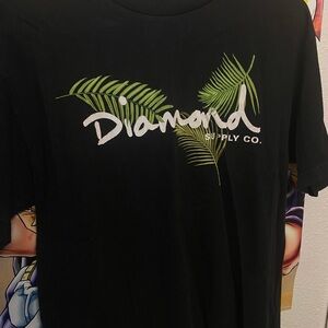 Diamond Supply Co. Black Tee with Green Leaf Design